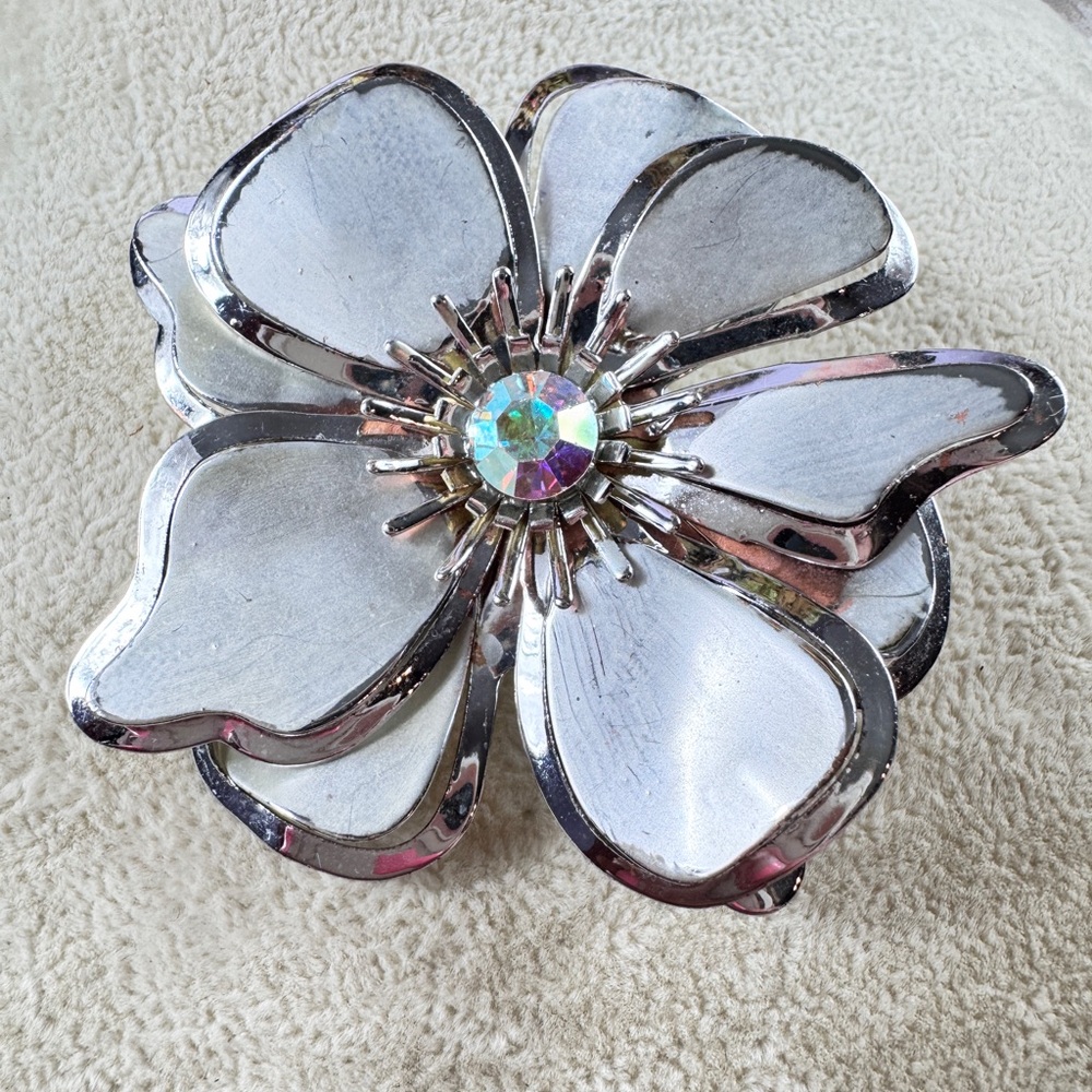 Vintage Silver and Iridescent Brooch